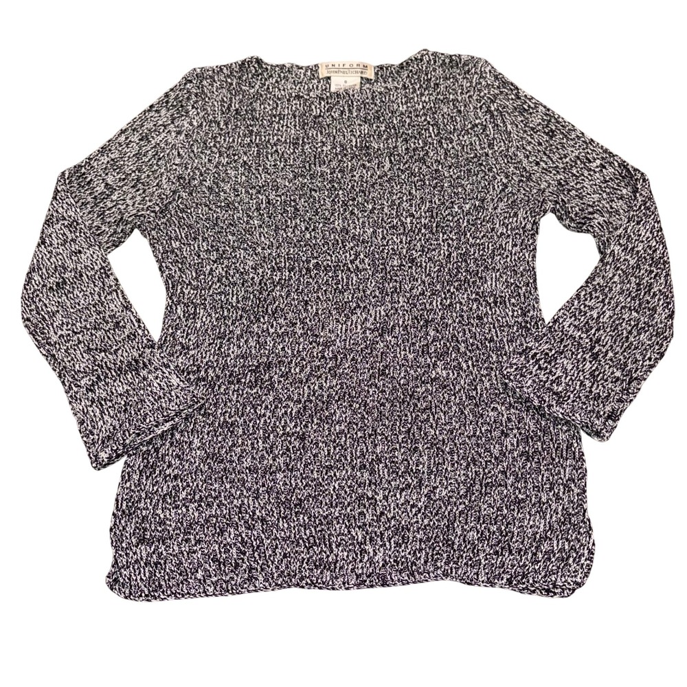 Vintage 90s Marled Knit Uniform John Paul Richard Sweater Womens S Black White